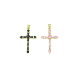 Pink Black Baguette CZ Cross Shape Charm Pendant, Sku#LK1047