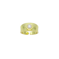 Gold Band with White Pearl Adjustable Ring, Sku#LK1054