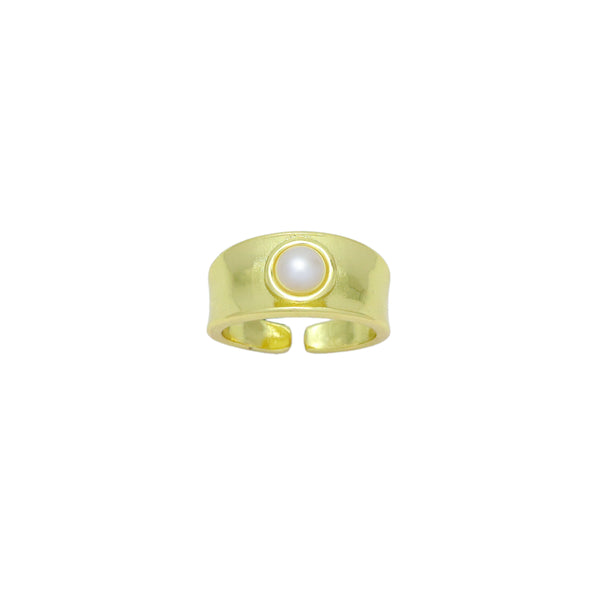 Gold Band with White Pearl Adjustable Ring, Sku#LK1054