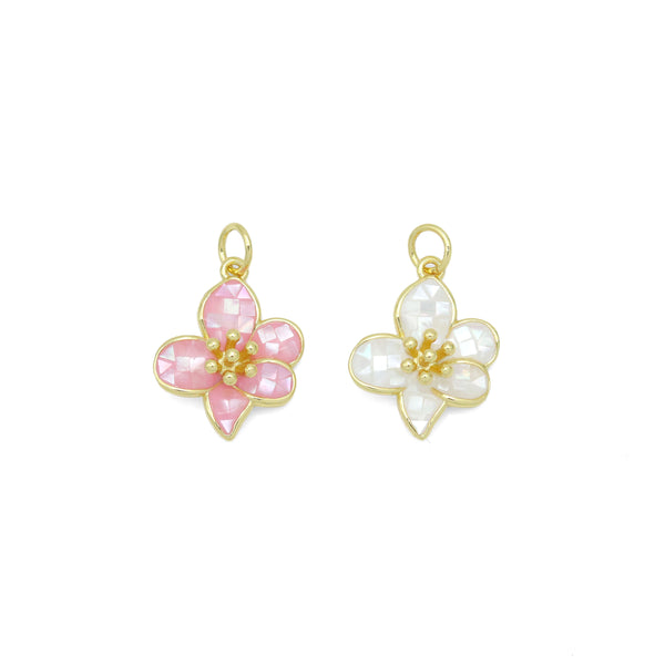 White Pink Mother of Pearl Flower Charm Pendant, Sku#LK1060