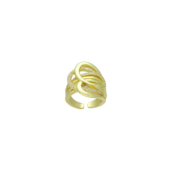 Multiline  CZ Gold Arc-shaped Statement Adjustable Ring, Sku#LK1067