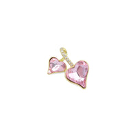 Double Pink Heart Gold Charm Pendant, Sku#LK1074