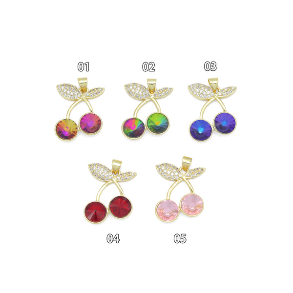 Colorful CZ Cherry Charm Pendant, Sku#LK1081