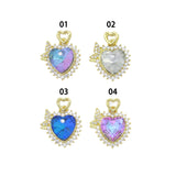 Purple Clear Blue Butterfly Heart CZ Gold Charm Pendant, Sku#LK1089