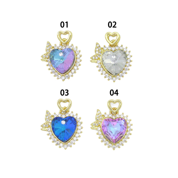 Purple Clear Blue Butterfly Heart CZ Gold Charm Pendant, Sku#LK1089
