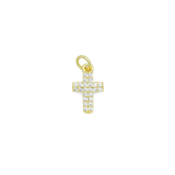 Gold Clear CZ Cross Charm Pendant, Sku#LK1106