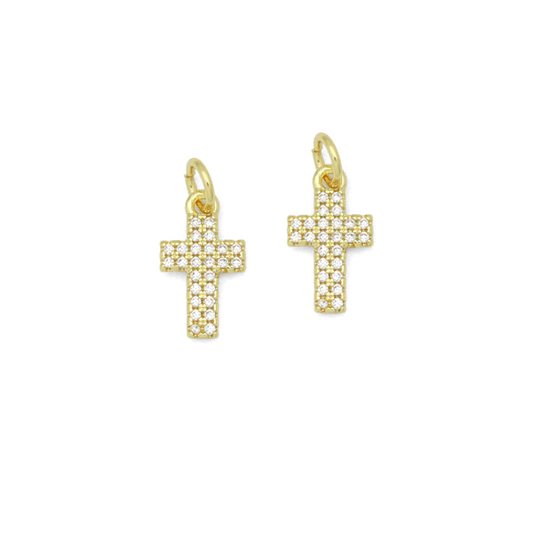 Gold Clear CZ Cross Charm Pendant, Sku#LK1106