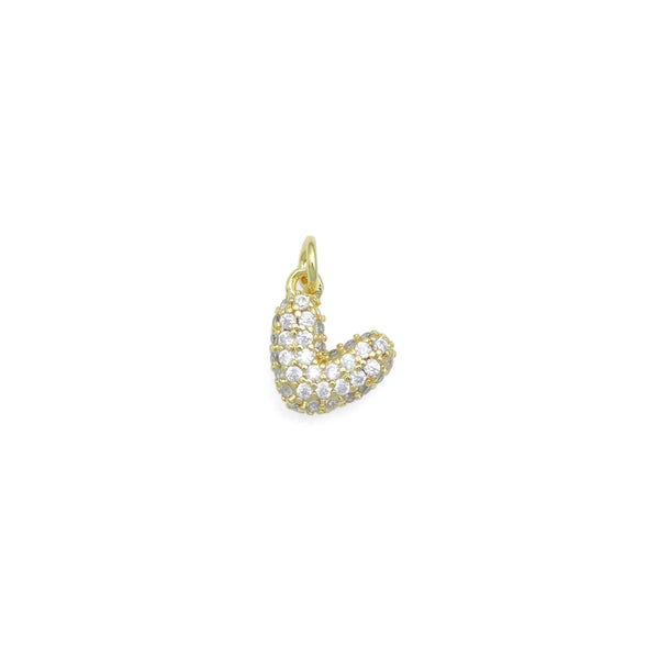 Clear CZ Gold puffy Heart Charm Pendant, Sku#LK1107