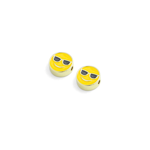 Yellow Enamel Cool Smiley Face with Sunglass spacer beads, Sku#LK1111