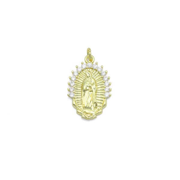 Clear CZ Gold Virgin Mary On Oval Shape Charm Pendant, Sku#LK1112