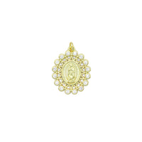 Clear CZ Gold Virgin Mary On Oval Shape Charm Pendant, Sku#LK1113