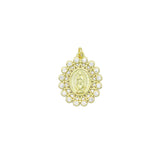 Clear CZ Gold Virgin Mary On Oval Shape Charm Pendant, Sku#LK1113