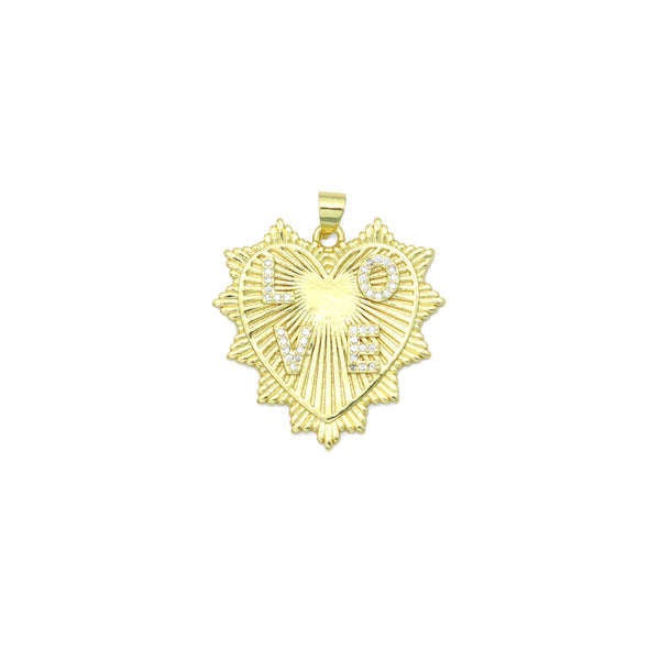 Clear CZ Gold Love On Heart Shape Charm Pendant, Sku#LK1117