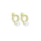 Clear CZ Circle with White Pearl Stud Earrings, Sku#LK1119