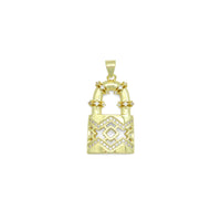 Clear CZ Gold Lock Charm Pendant, Sku#LK1124