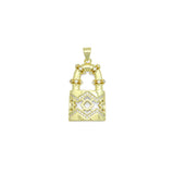 Clear CZ Gold Lock Charm Pendant, Sku#LK1124