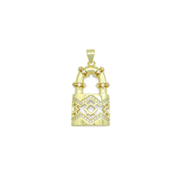 Clear CZ Gold Lock Charm Pendant, Sku#LK1124