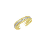 Gold Silver Dual Color Cuban Chain Cuff Adjustable Bracelet, Sku#LK1130