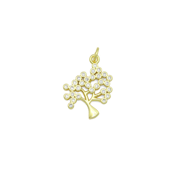 Clear CZ Gold life Tree Charm Pendant, Sku#LK1140