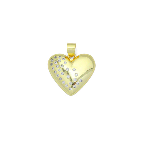 CZ Puffy Heart with Diamond Charm Pendant, Sku#LK1153