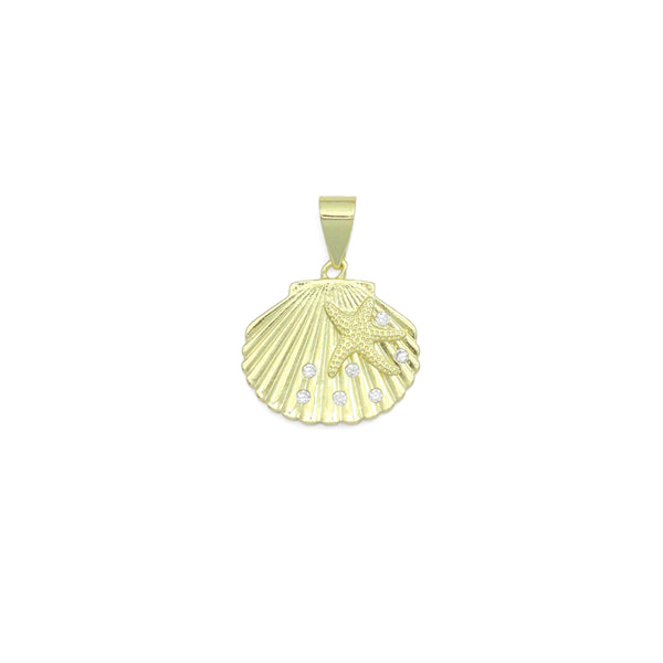 CZ Gold Starfish On Shell Charm Pendant, Sku#LK1159