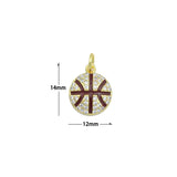 CZ Enamel Gold Basketball Charm Pendant, Sku#LK1161