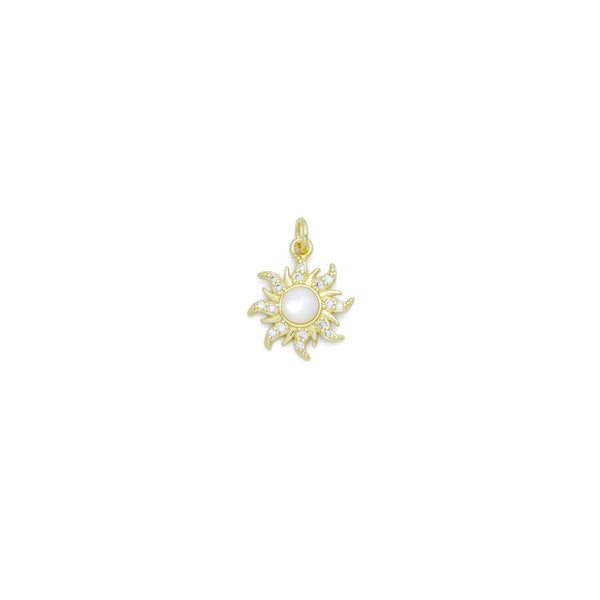 Clear CZ Gold Moonstone Sunflower Charm Pendant, Sku#LK1165