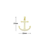 Clear CZ Gold Boat Anchor Charm Pendant, Sku#LK1166