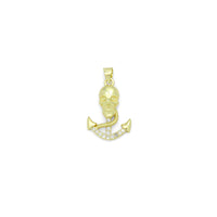 CZ Gold Skull On Anchor Charm Pendant, Sku#LK1167