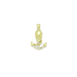 CZ Gold Skull On Anchor Charm Pendant, Sku#LK1167