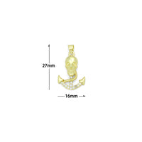 CZ Gold Skull On Anchor Charm Pendant, Sku#LK1167