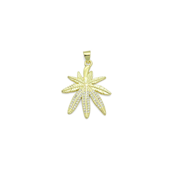 Clear CZ Gold Maple Leaf Charm Pendant, Sku#LK1169