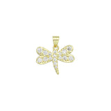 Clear CZ Gold Dragonfly Charm Pendant, Sku#LK1173