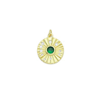 CZ Gold Radical Coin with Emerald Green Center Charm Pendant, Sku#LK1174