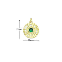 CZ Gold Radical Coin with Emerald Green Center Charm Pendant, Sku#LK1174