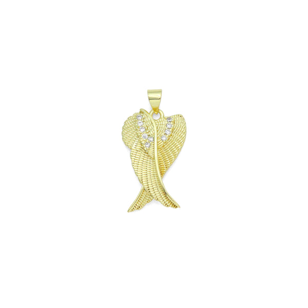 CZ Gold Angel Wings Charm Pendant, Sku#LK1176