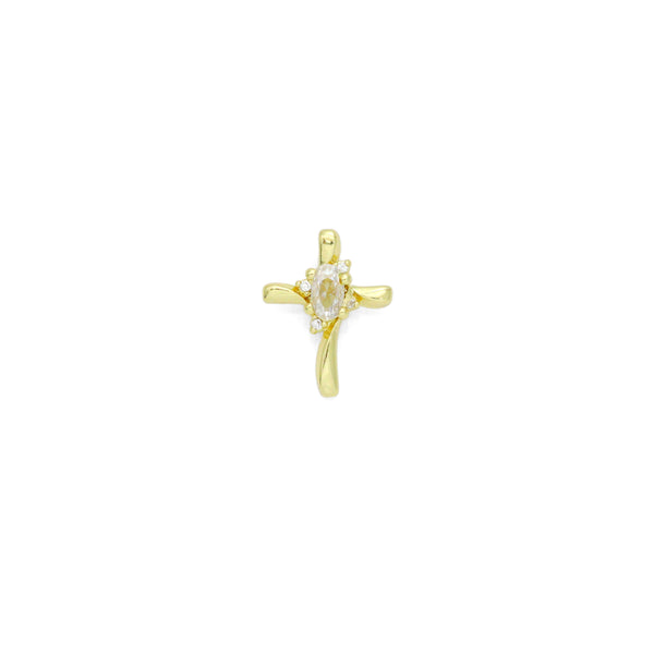 Gold Cross with Oval Crystal Center Charm Pendant, Sku#LK1180