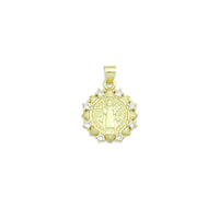 CZ Gold Saint Flower Coin Charm Pendant, Sku#LK1184