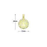 CZ Gold Saint Flower Coin Charm Pendant, Sku#LK1184