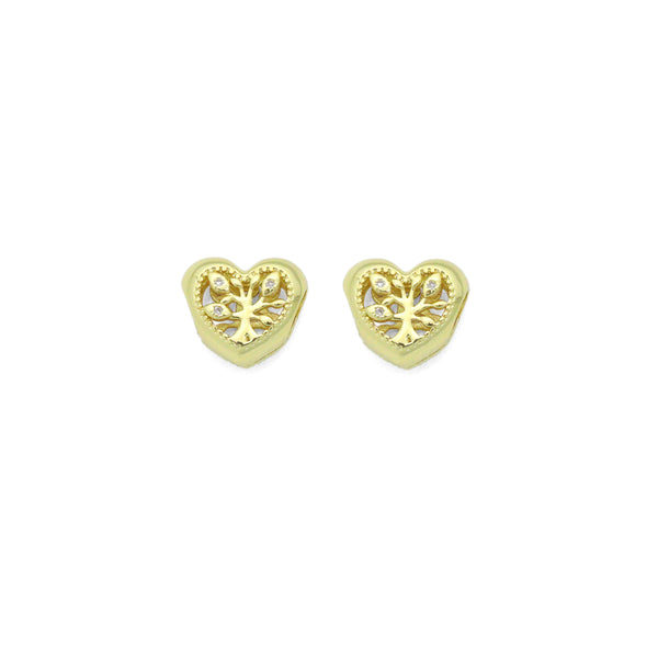 CZ Gold Hollow Out Tree On Heart Big hole Spacer Bead, Sku#LK1186