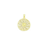 CZ Gold wheel On Spider Web Charm Pendant, Sku#LK1189