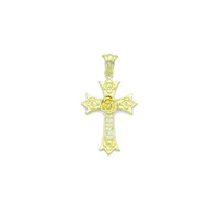 CZ Gold Flower On Cross Charm Pendant, Sku#LK1195