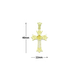 CZ Gold Flower On Cross Charm Pendant, Sku#LK1195