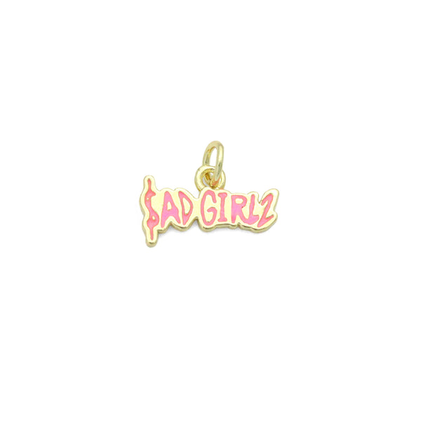 CZ Pink Enamel Gold Letter Charm Pendant, Sku#LK1200