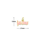 CZ Pink Enamel Gold Letter Charm Pendant, Sku#LK1200