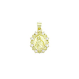 Clear CZ Gold Virgin Mary On Oval Picture Frame Charm Pendant, Sku#LK1204