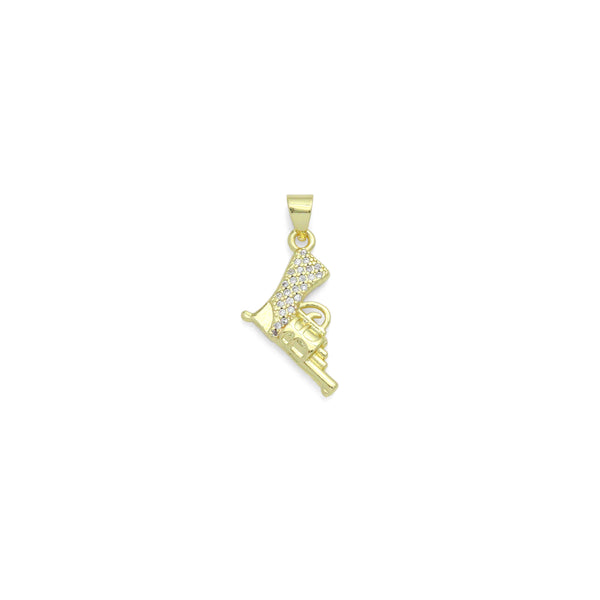 Clear CZ Gold Pistol Gun Charm Pendant, Sku#LK1205