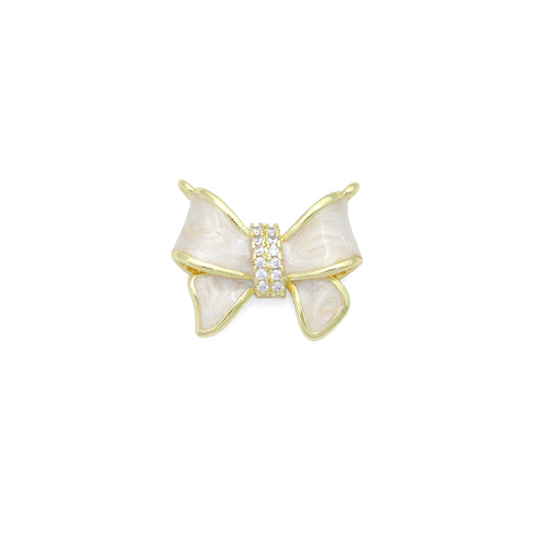 White Enamel Bow Charm Pendant, Sku#LK1206