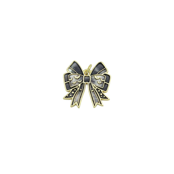 Black white Enamel Gold bow Charm Pendant,Sku#LK1215