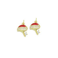 Clear CZ Red Enamel Gold Mushroom Charm Pendant,Sku#LK1220